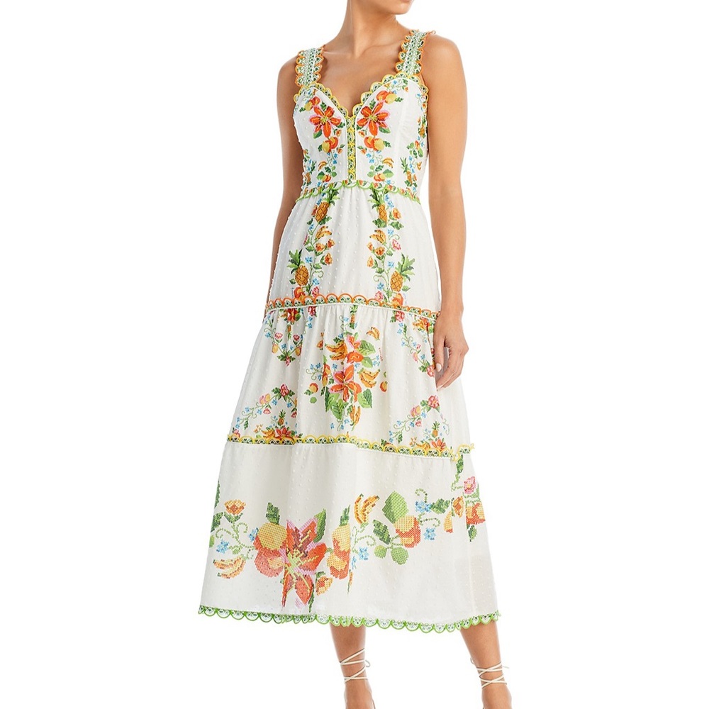 FARM Rio White Floral Midi Dress